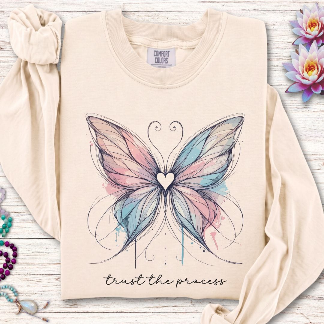 Printify Long-sleeve Trust The Process Butterfly Long Sleeve Tee Ivory / S