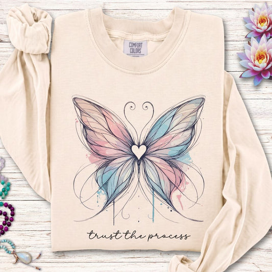 Trust The Process Butterfly Long Sleeve Tee Ivory
