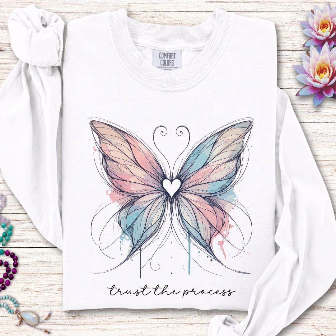 Printify Long-sleeve Trust The Process Butterfly Long Sleeve Tee White / S