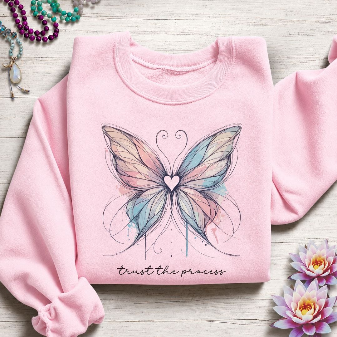 Trust the Process Butterfly Sweatshirt Light Pink