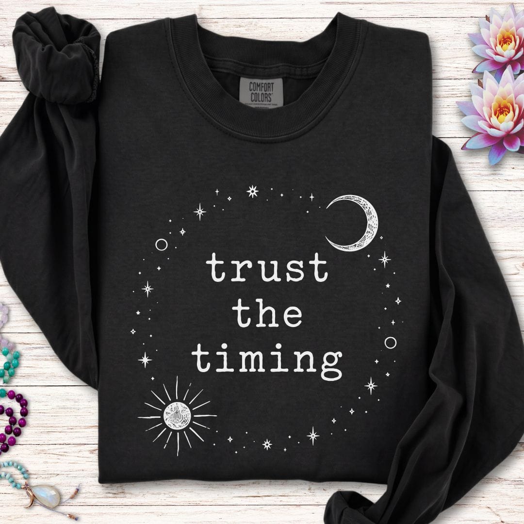Printify Long-sleeve Trust The Timing Long Sleeve Tee Black / S