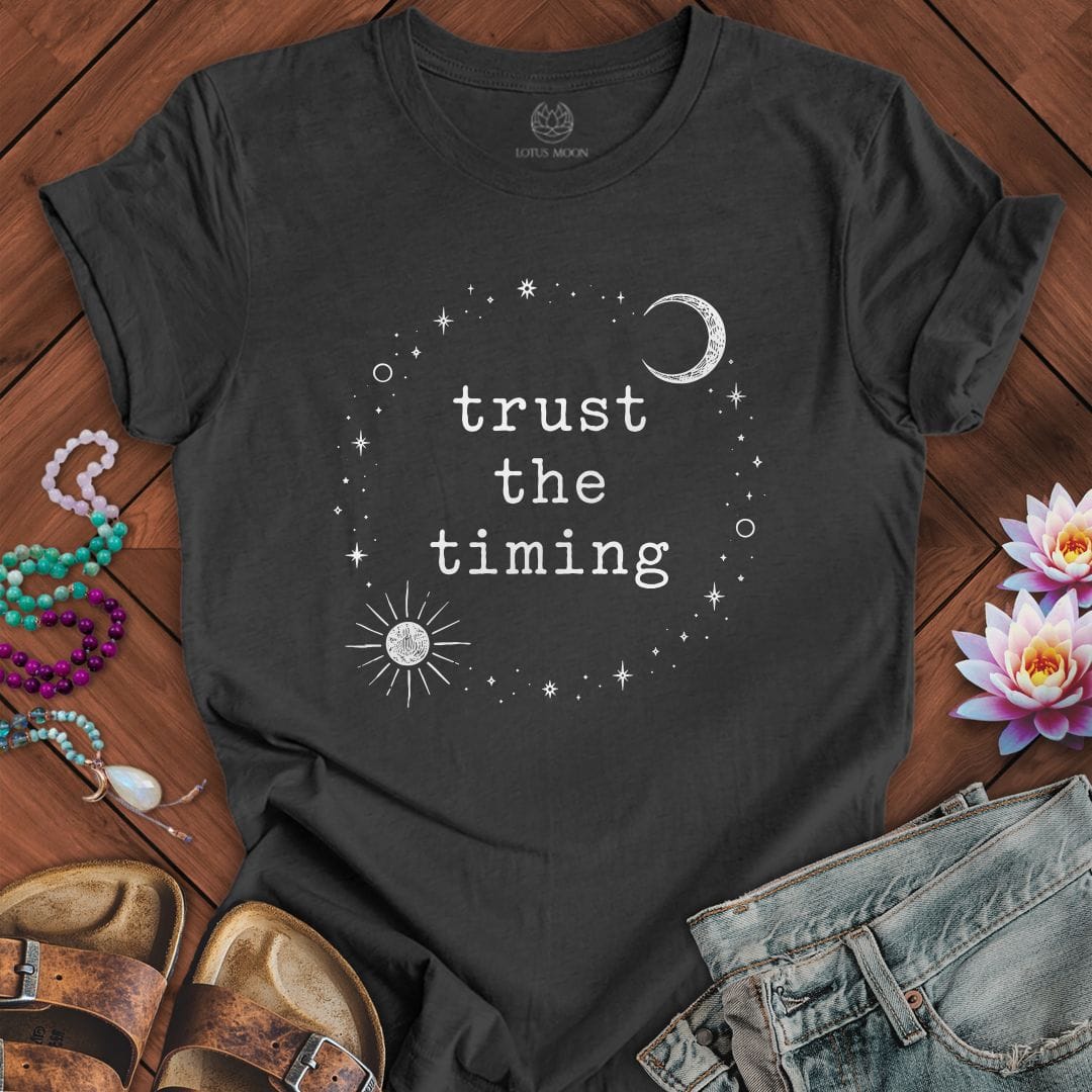 Printify T-Shirt Trust The Timing Tee Dark Grey Heather / S