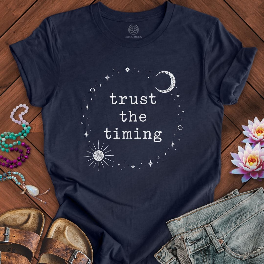 Printify T-Shirt Trust The Timing Tee Heather Midnight Navy / S