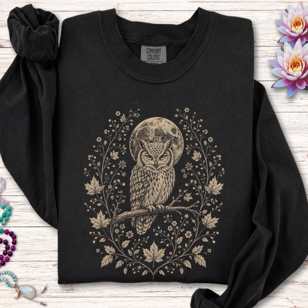 Printify Long-sleeve Victorian Owl Long Sleeve Tee Black / S