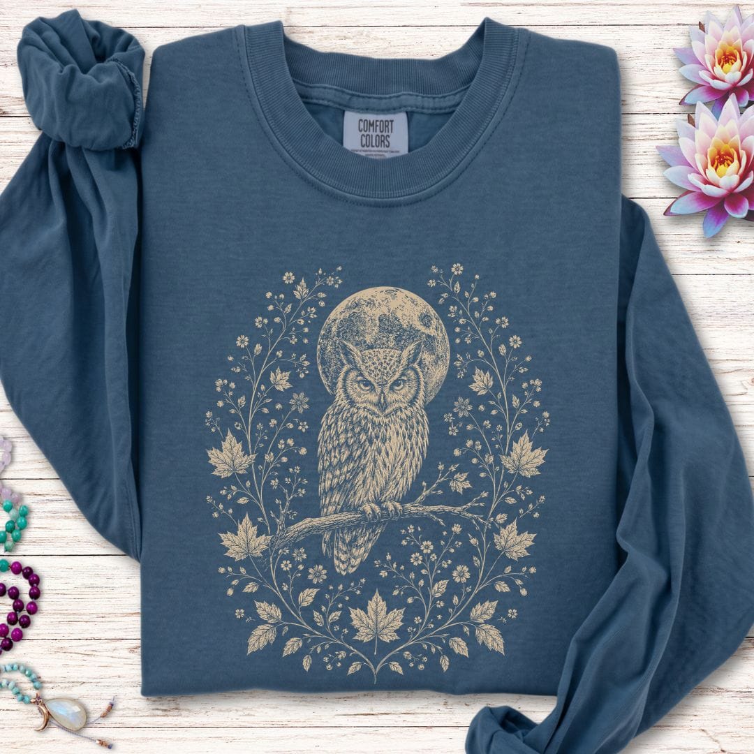 Printify Long-sleeve Victorian Owl Long Sleeve Tee Midnight / S