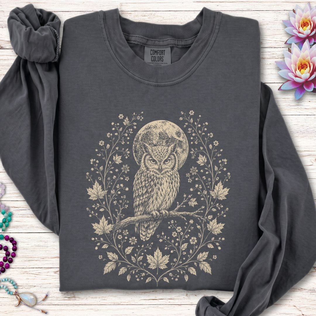 Printify Long-sleeve Victorian Owl Long Sleeve Tee Pepper / S