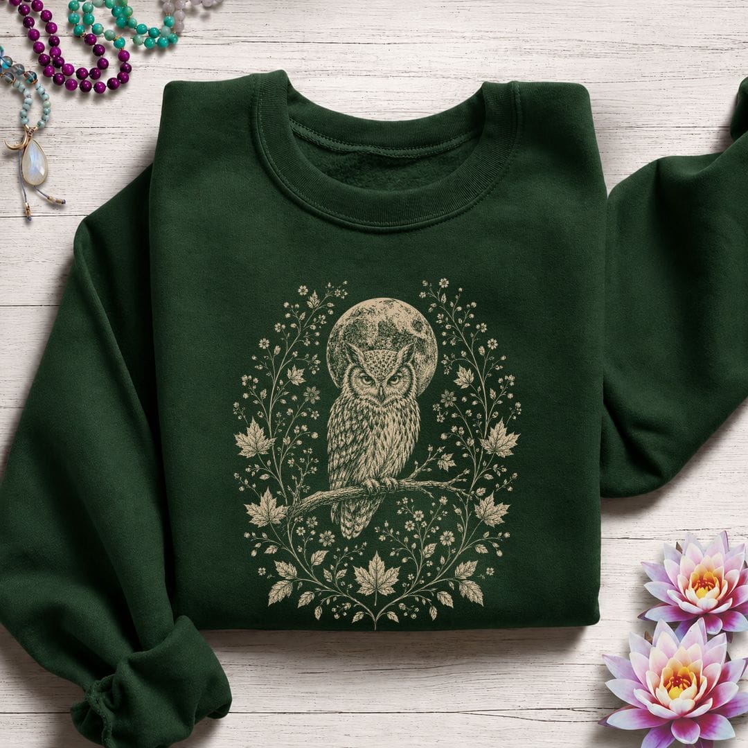 Printify Sweatshirt Victorian Owl Sweatshirt Forest Green / S