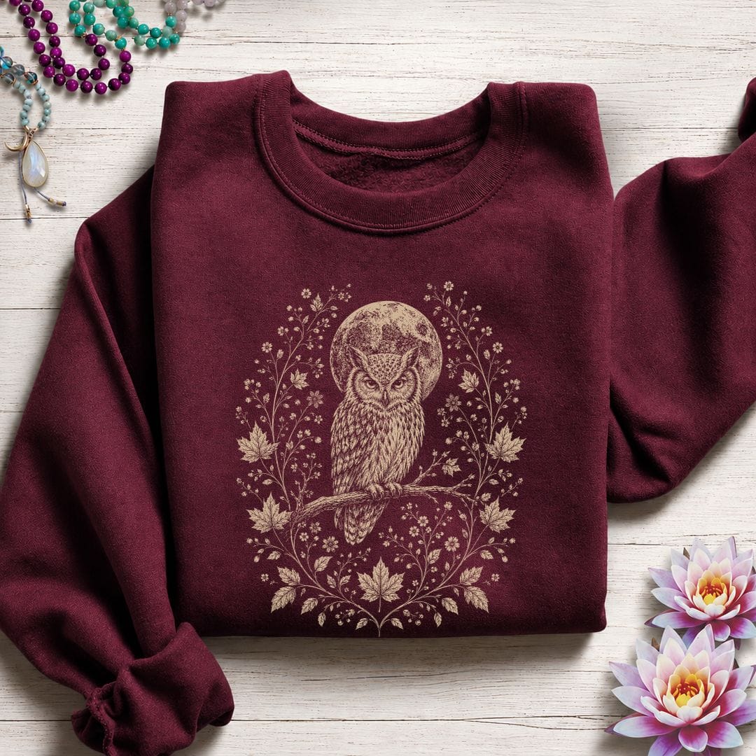Printify Sweatshirt Victorian Owl Sweatshirt Maroon / S