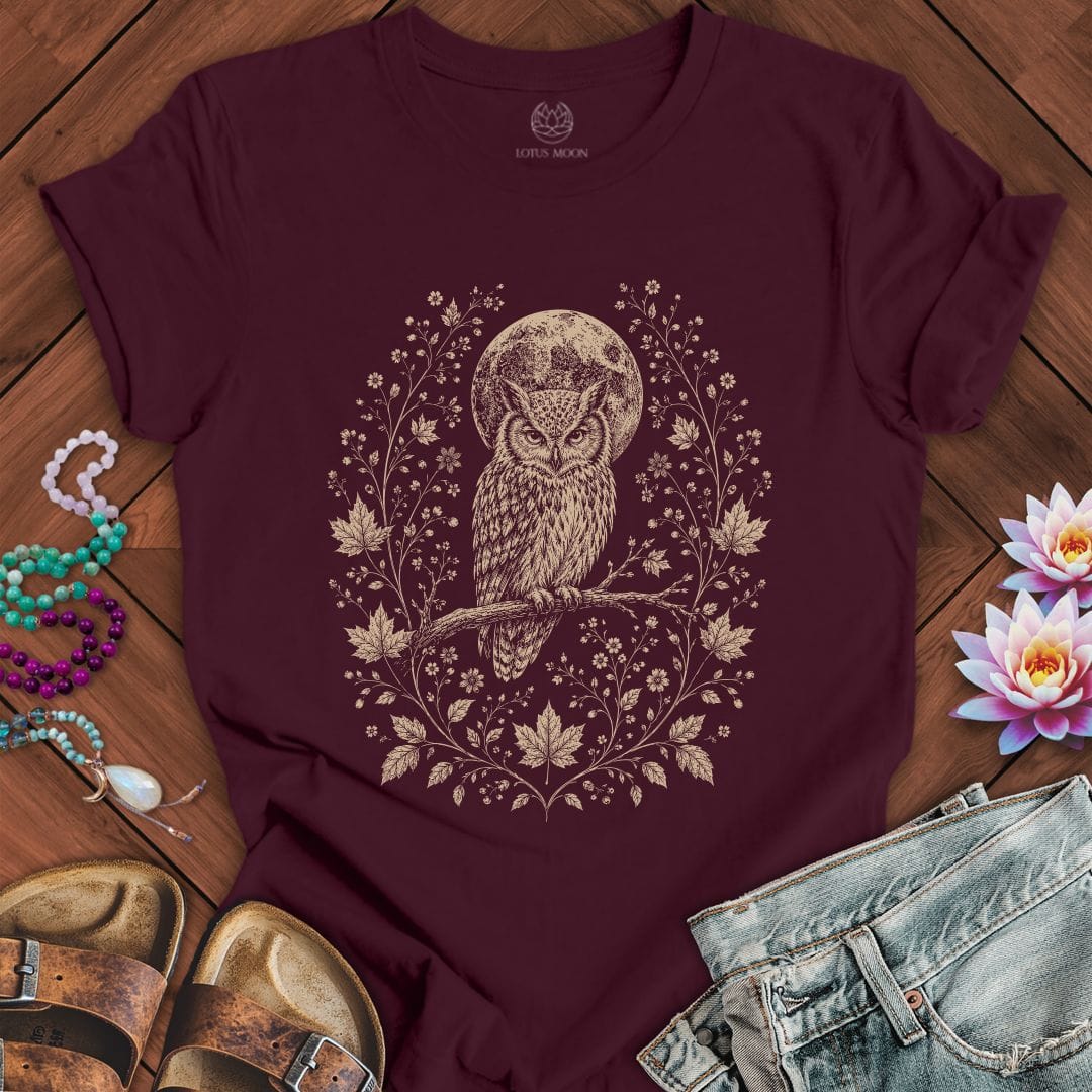 Printify T-Shirt Victorian Owl Tee Maroon / S