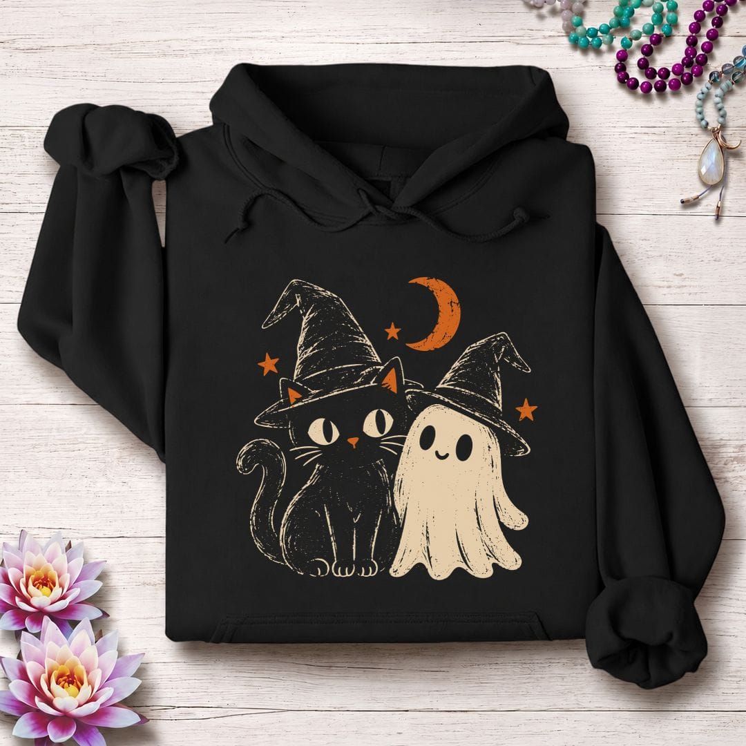 Vintage Cat And Ghost Hoodie Black