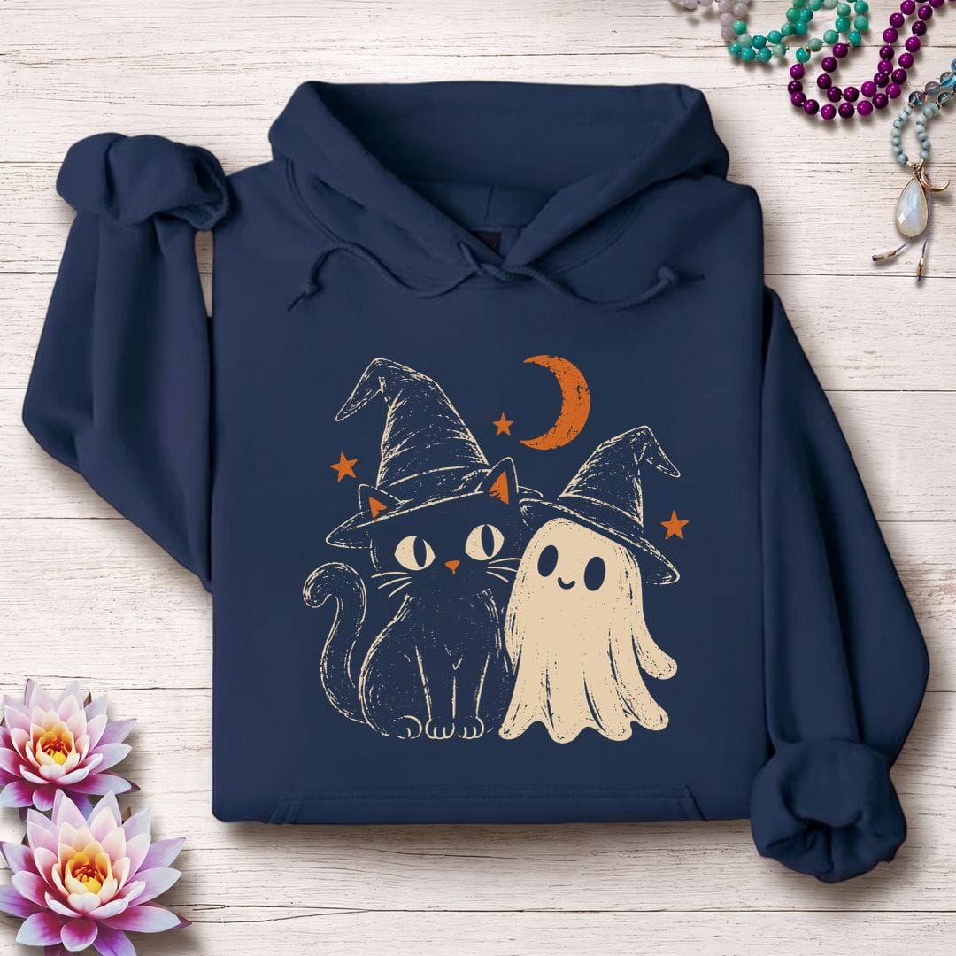 Vintage Cat And Ghost Hoodie Navy