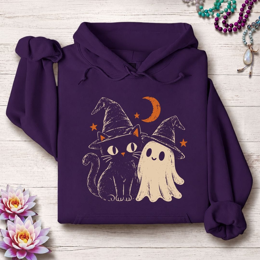 Vintage Cat And Ghost Hoodie Purple