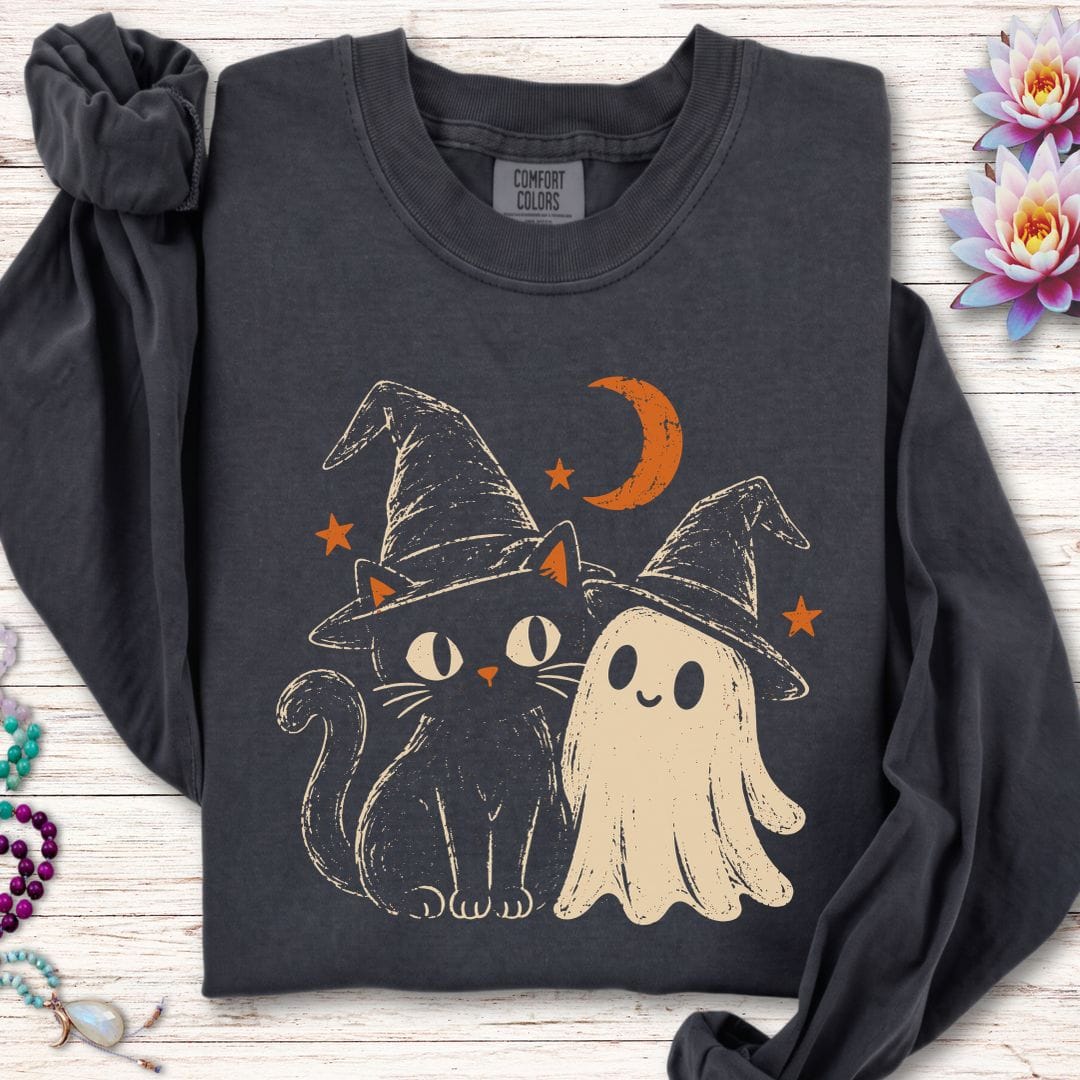 Vintage Cat And Ghost Long Sleeve Tee Graphite