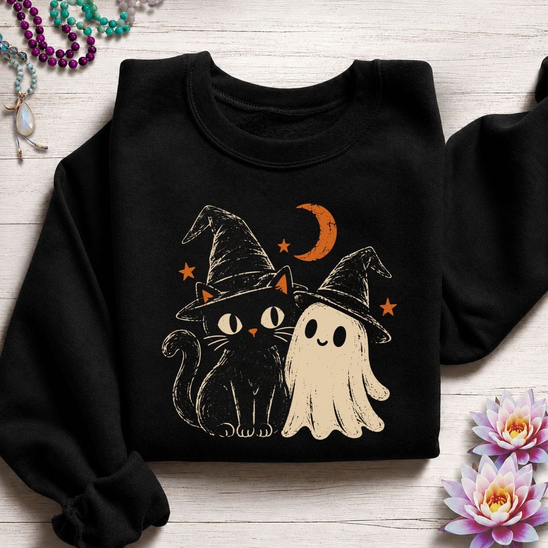 Vintage Cat And Ghost Sweatshirt Black