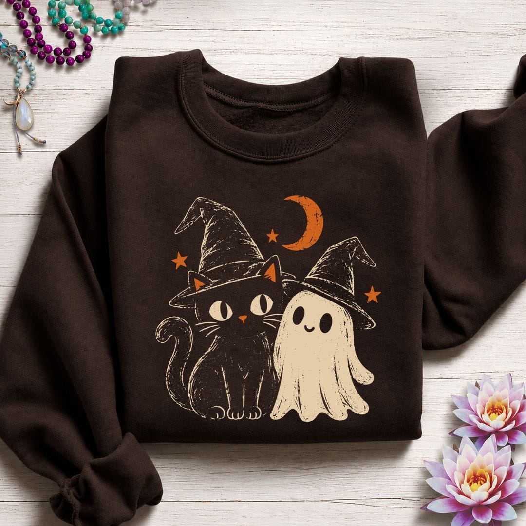Vintage Cat And Ghost Sweatshirt Dark Chocolate