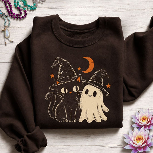 Vintage Cat And Ghost Sweatshirt Dark Chocolate