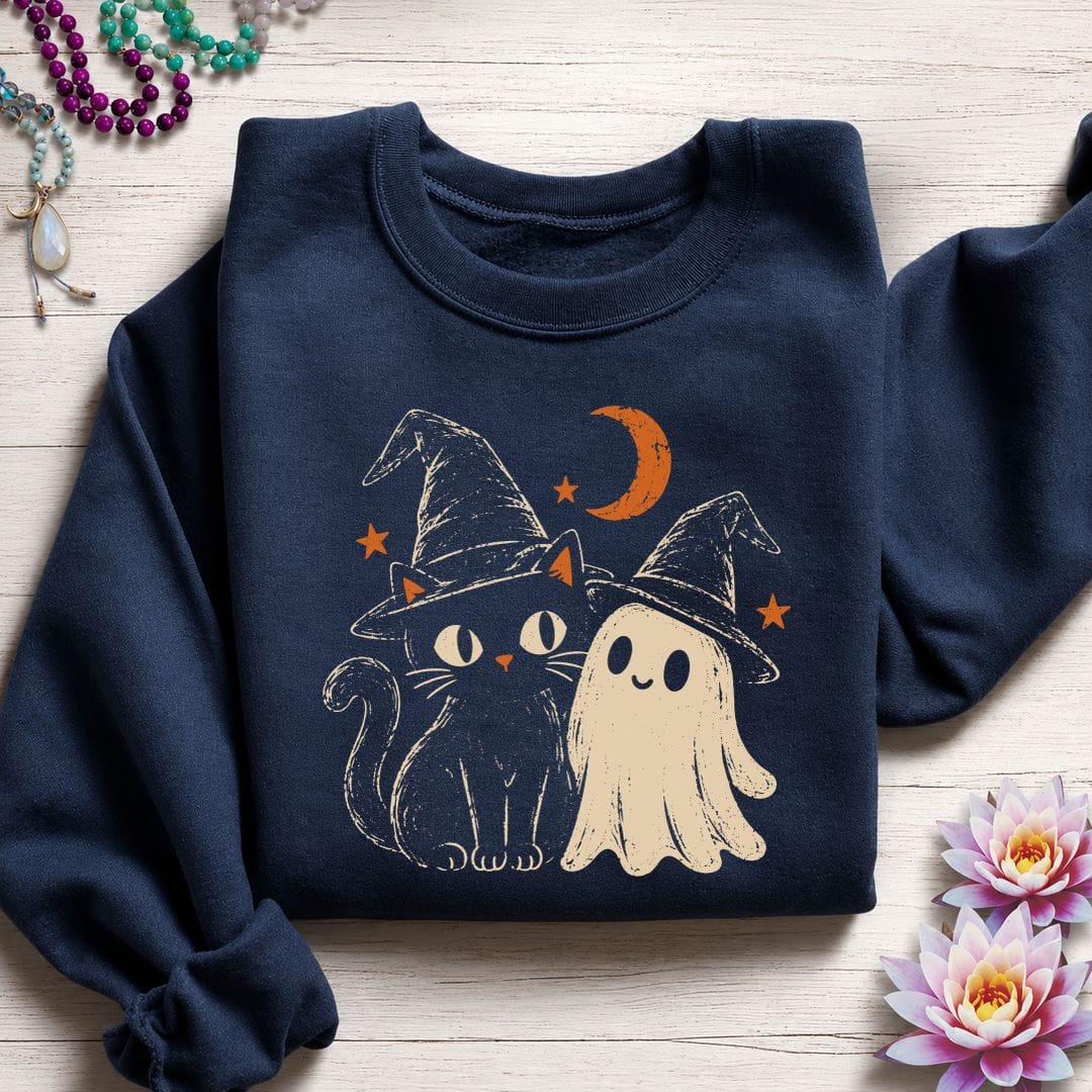 Vintage Cat And Ghost Sweatshirt Navy