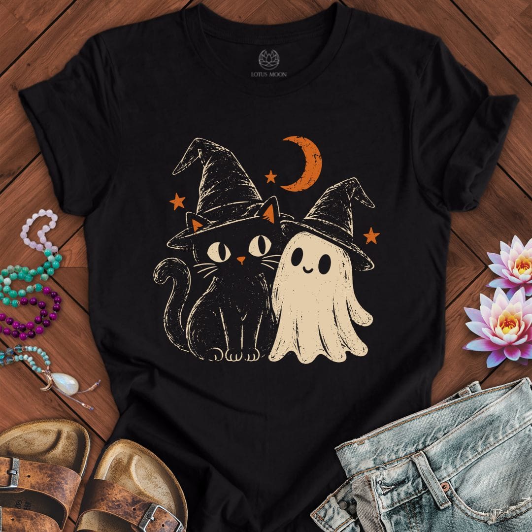 Vintage Cat And Ghost Tee Black
