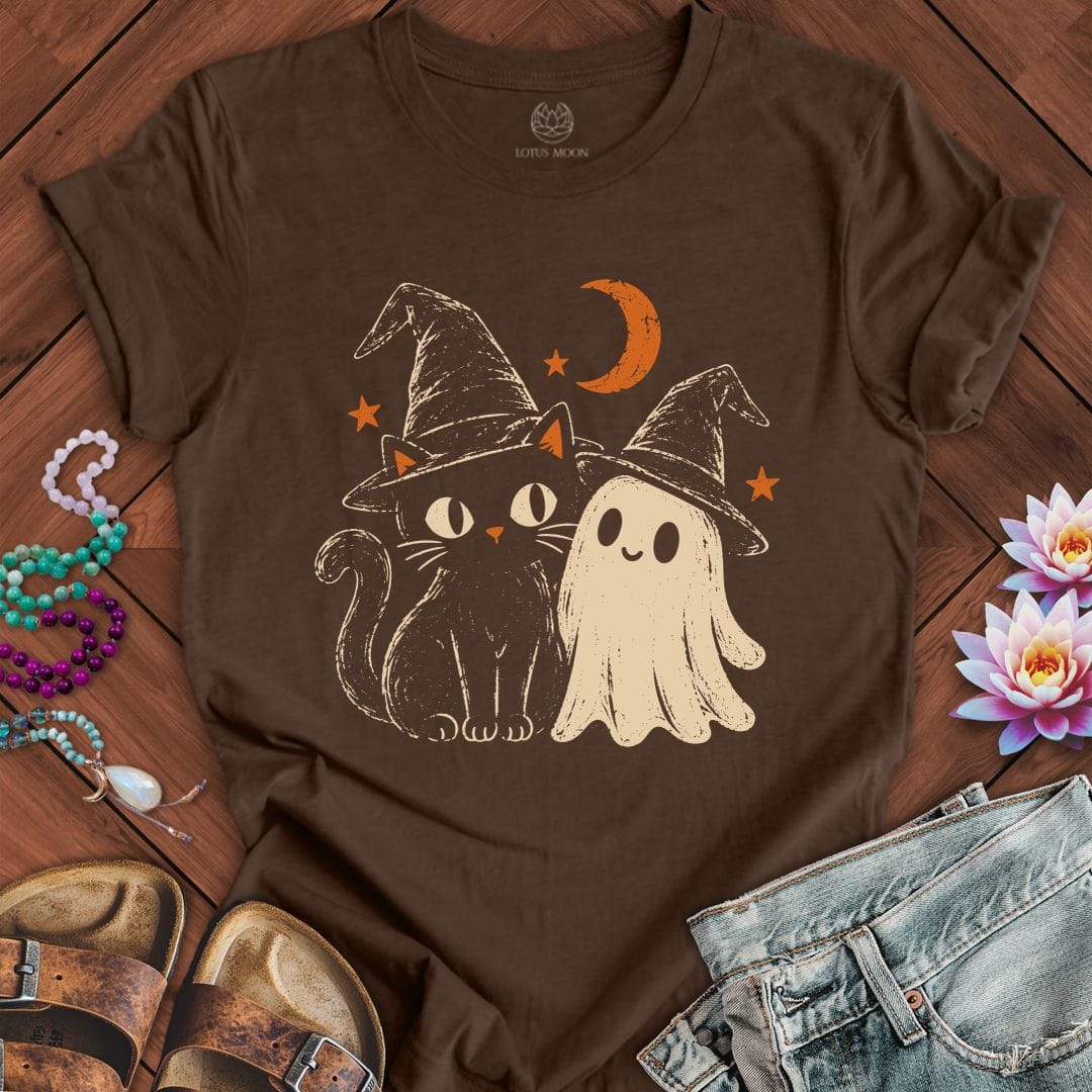 Vintage Cat And Ghost Tee Heather Brown