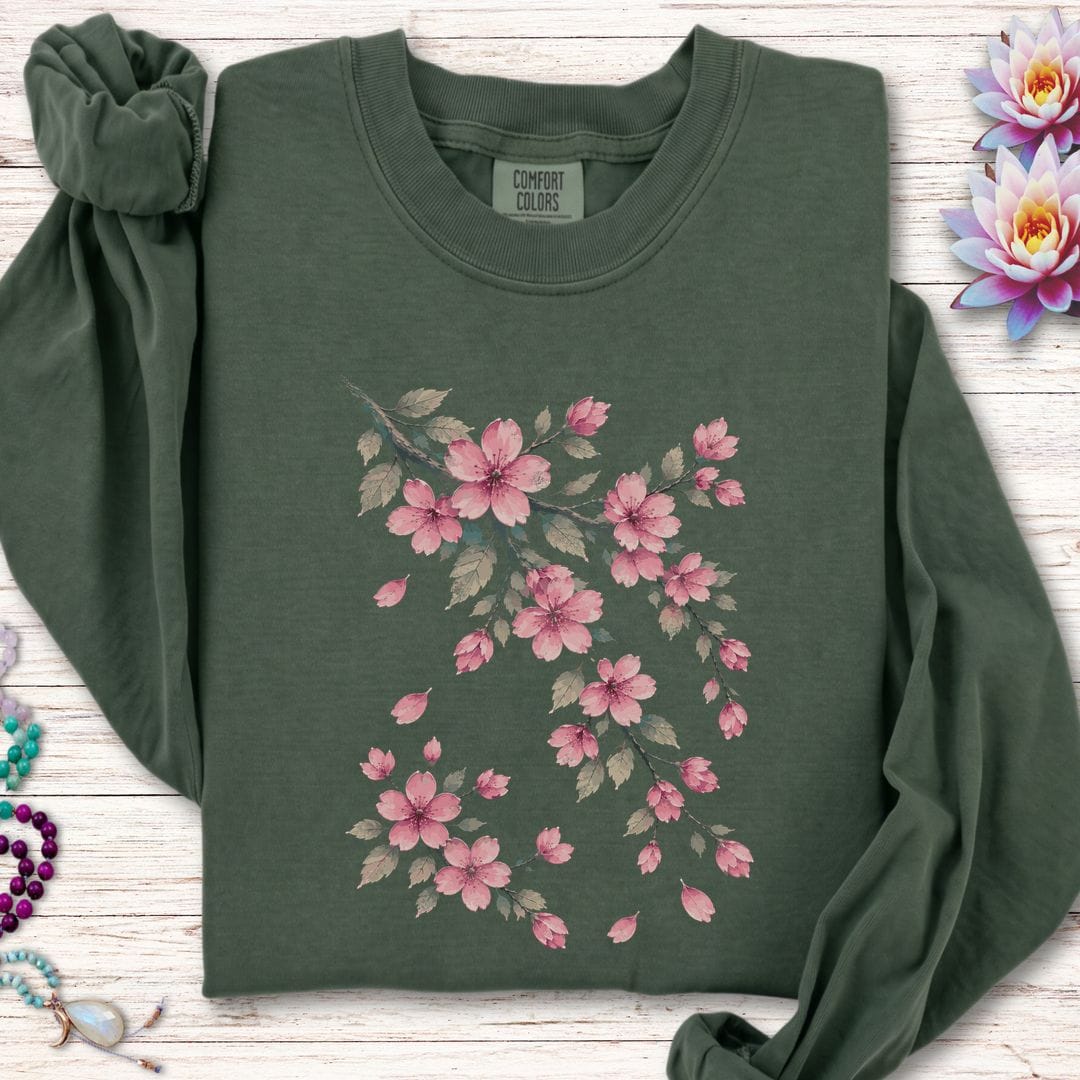 Printify Long-sleeve Vintage Cherry Blossoms Long Sleeve Tee Hemp / S