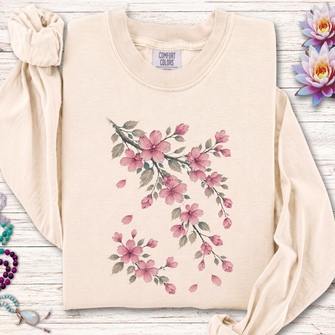 Printify Long-sleeve Vintage Cherry Blossoms Long Sleeve Tee Ivory / S