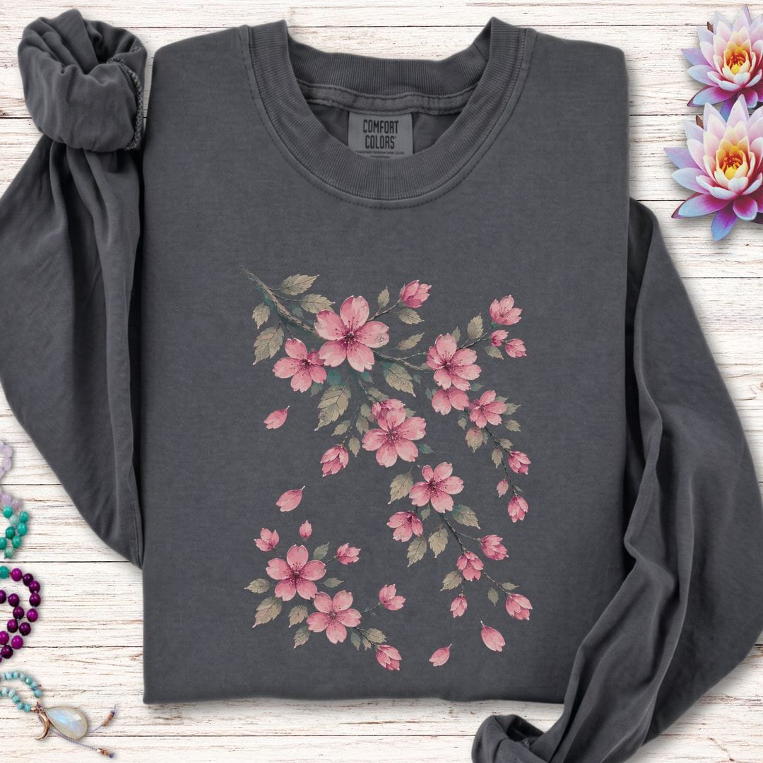 Printify Long-sleeve Vintage Cherry Blossoms Long Sleeve Tee Pepper / S