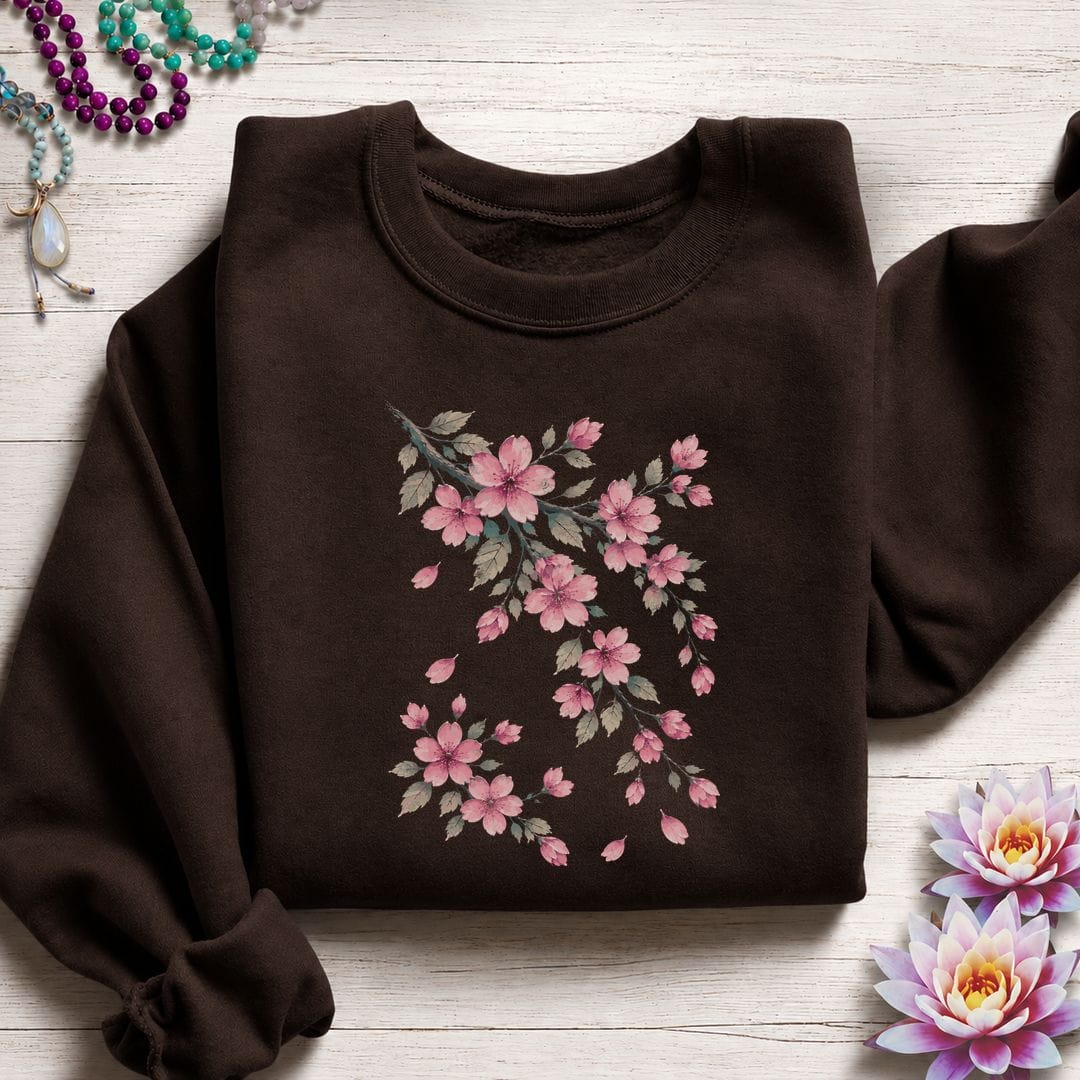 Printify Sweatshirt Vintage Cherry Blossoms Sweatshirt Dark Chocolate / S