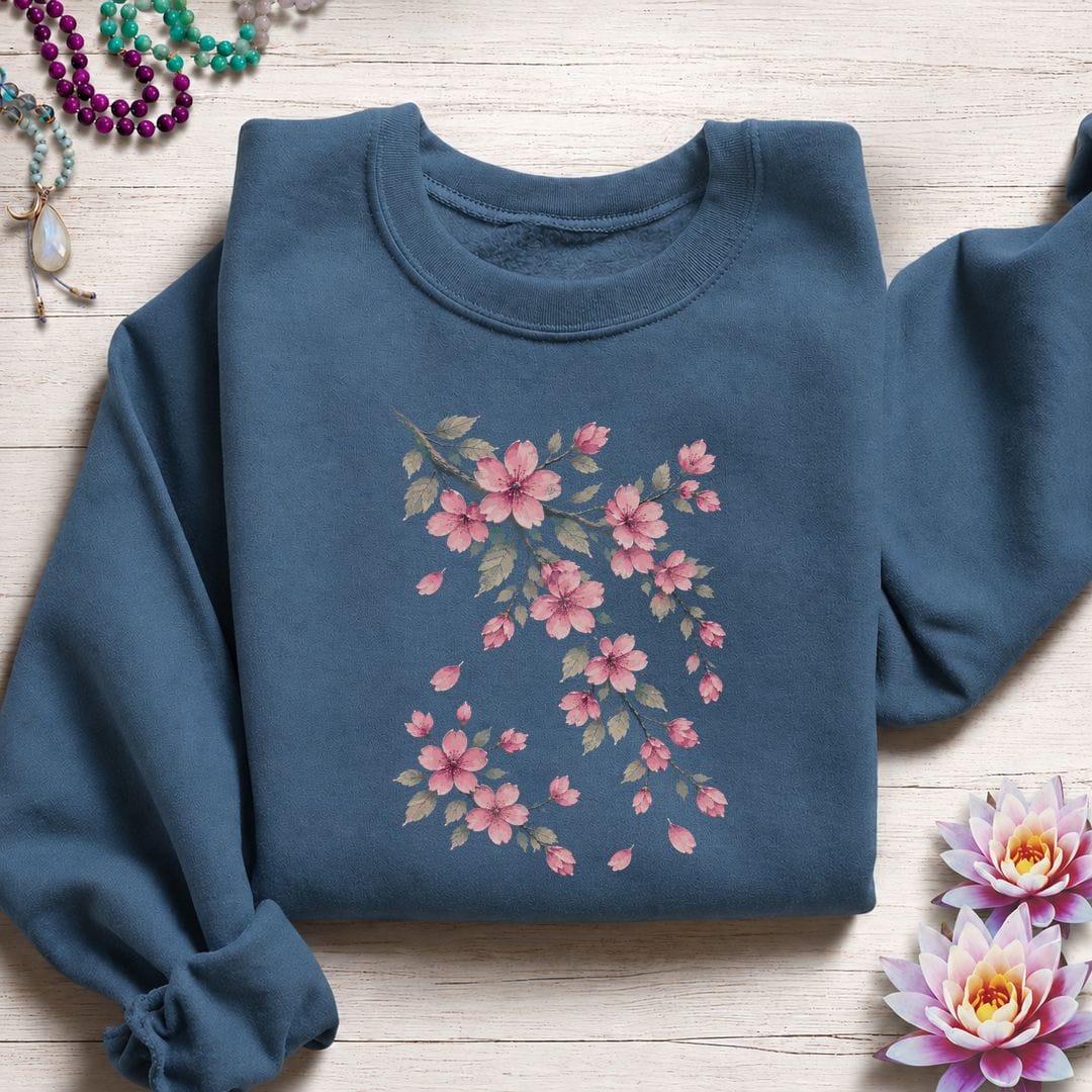 Printify Sweatshirt Vintage Cherry Blossoms Sweatshirt Indigo Blue / S