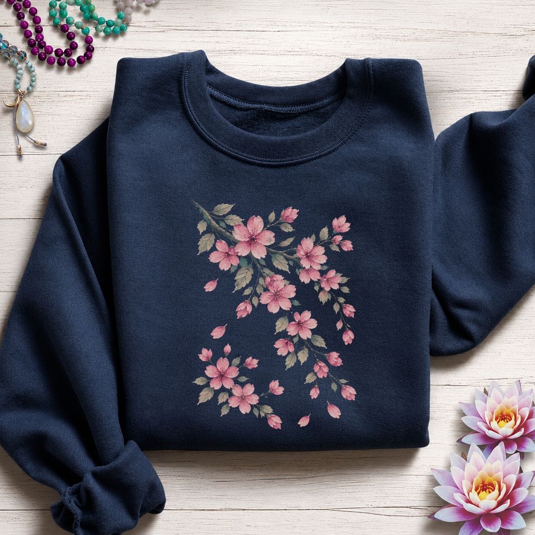 Printify Sweatshirt Vintage Cherry Blossoms Sweatshirt Navy / S
