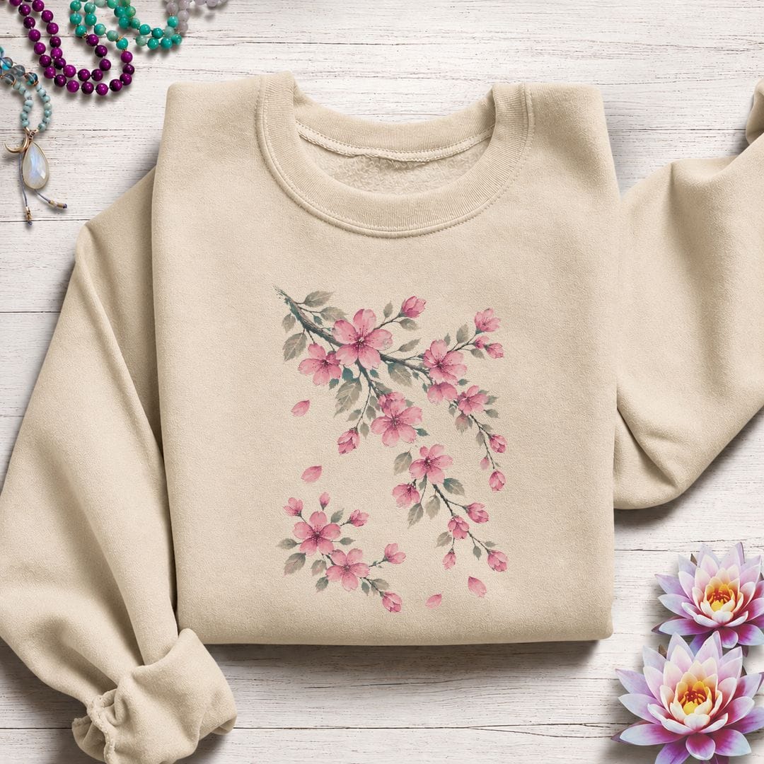 Printify Sweatshirt Vintage Cherry Blossoms Sweatshirt Sand / S