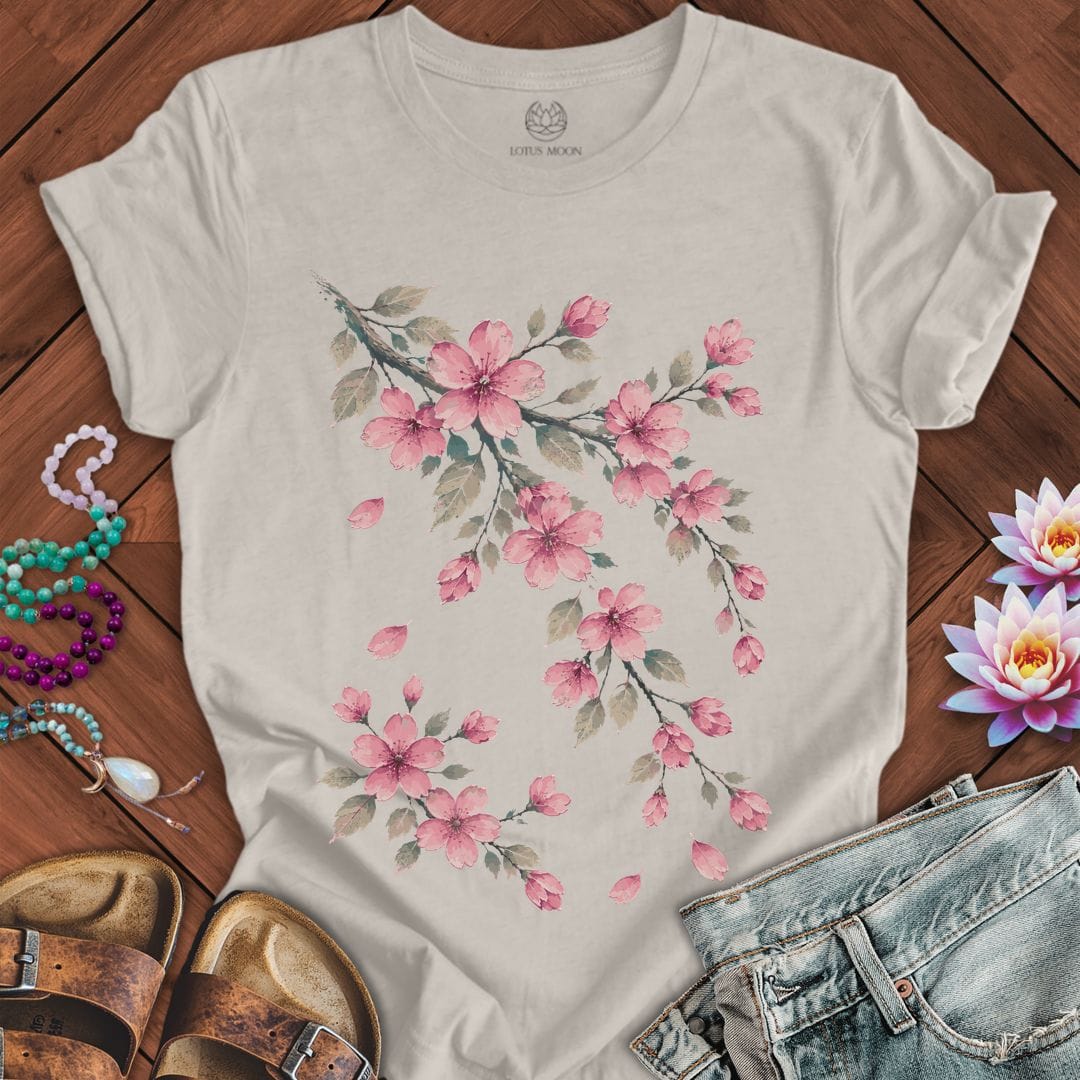 Printify T-Shirt Vintage Cherry Blossoms Tee Heather Dust / S
