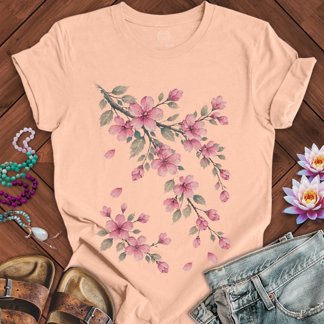 Printify T-Shirt Vintage Cherry Blossoms Tee Peach / S
