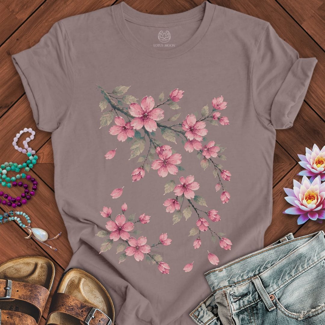 Printify T-Shirt Vintage Cherry Blossoms Tee Pebble Brown / S