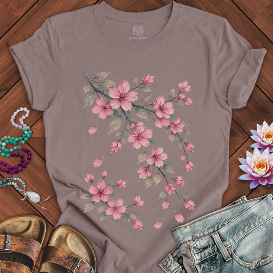 Vintage Cherry Blossoms Tee Pebble Brown