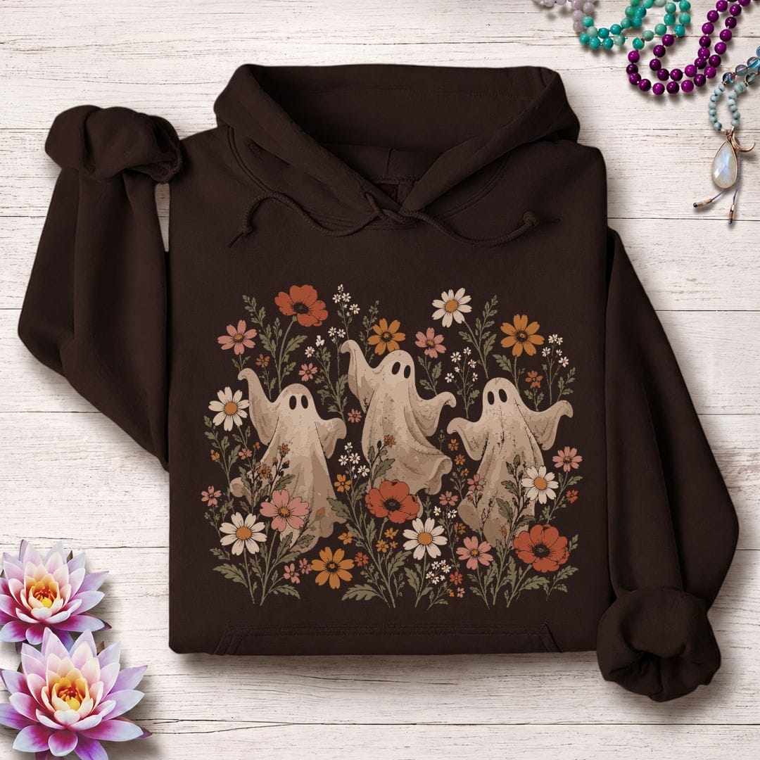 Vintage Dancing Ghosts Hoodie Dark Chocolate