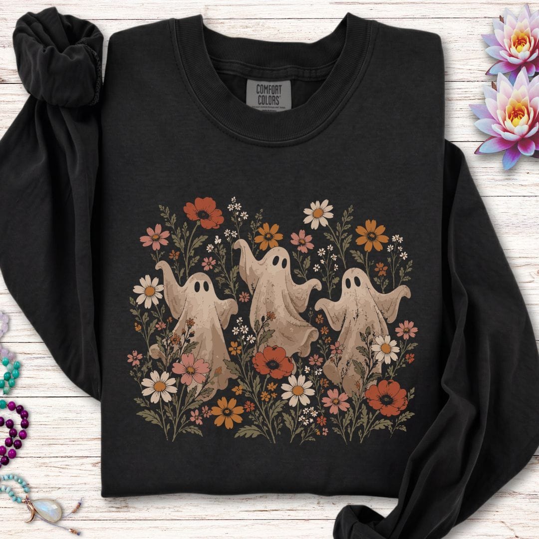 Vintage Dancing Ghosts Long Sleeve Tee Black
