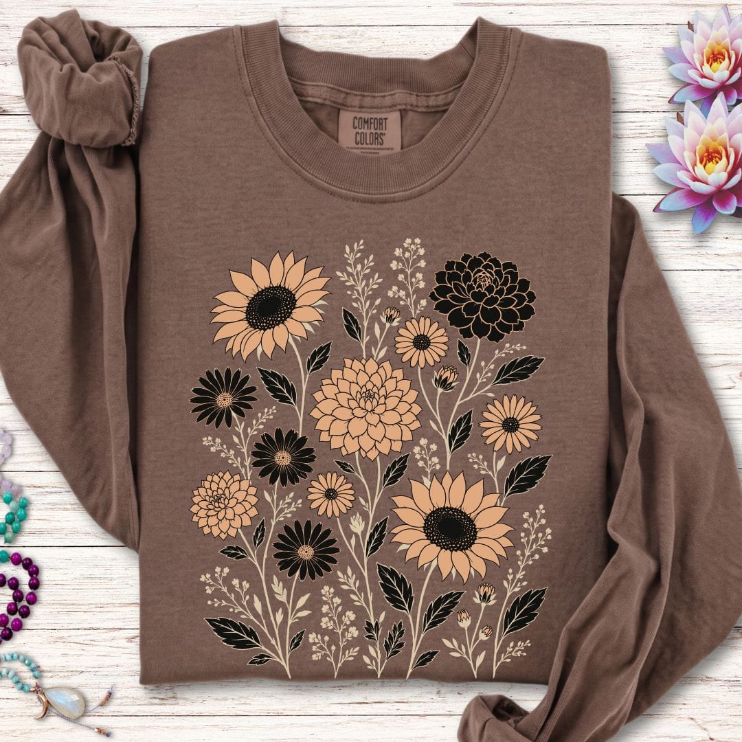 Vintage Fall Florals Long Sleeve Tee Espresso