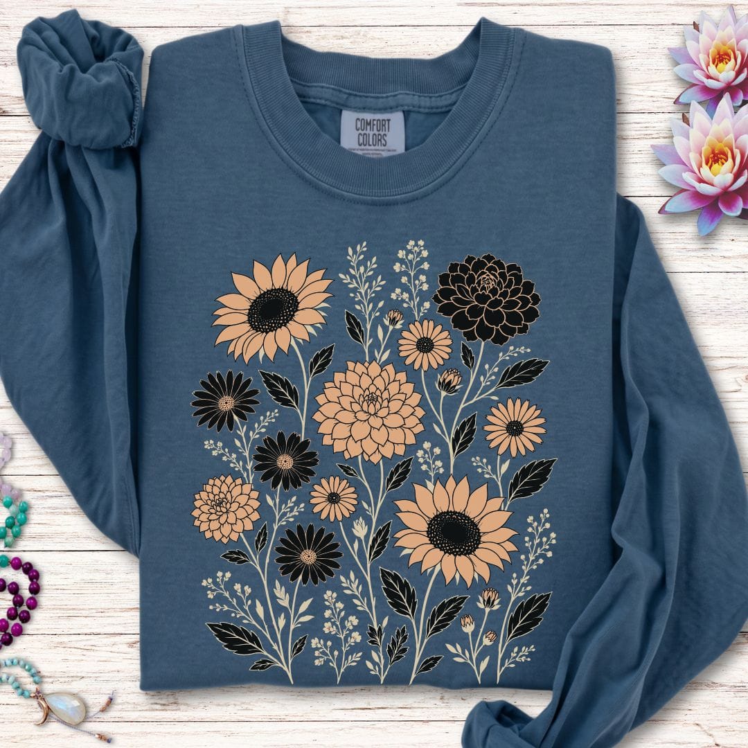 Vintage Fall Florals Long Sleeve Tee Midnight