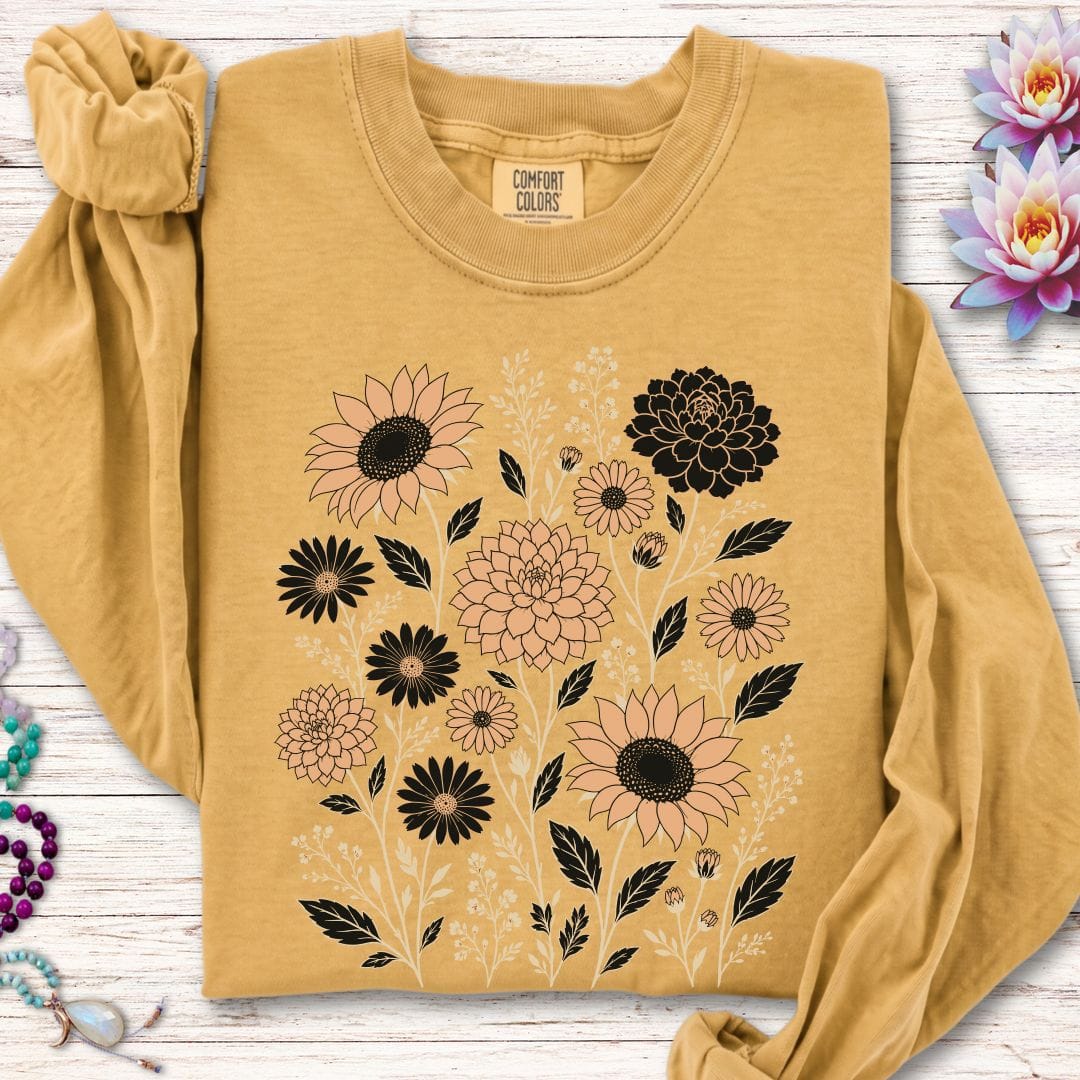 Vintage Fall Florals Long Sleeve Tee Mustard