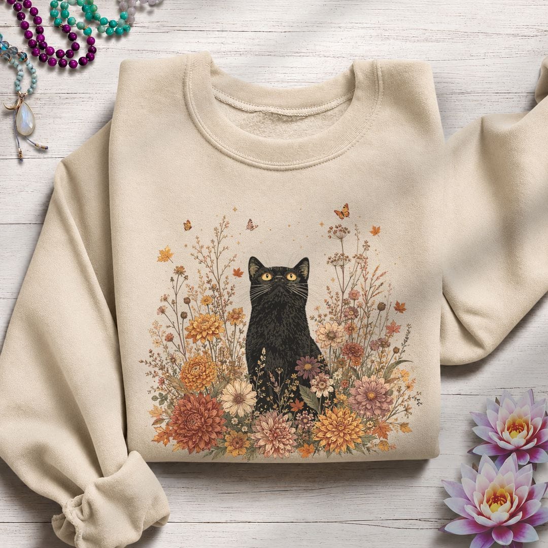 Vintage Floral Cat Sweatshirt Sand