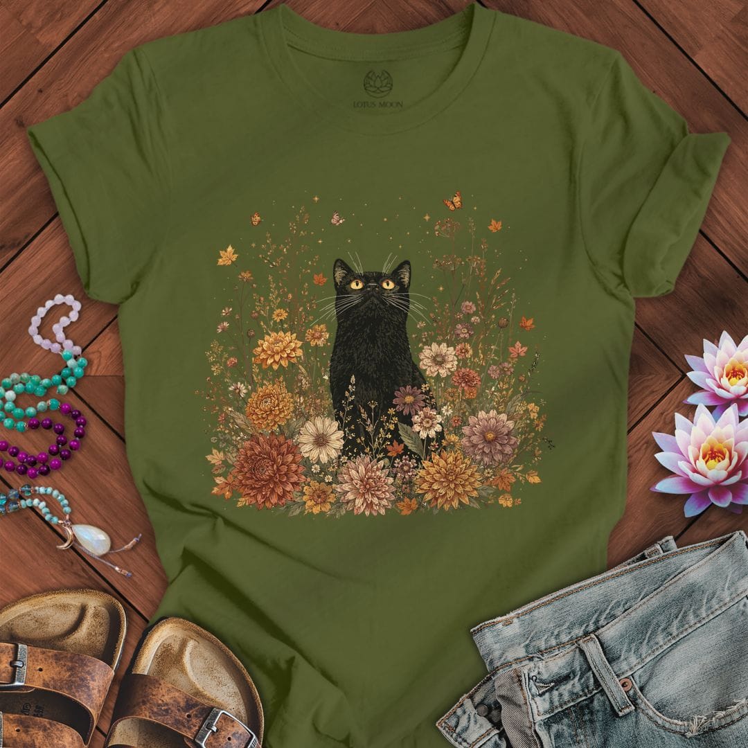 Vintage Floral Cat Tee Olive