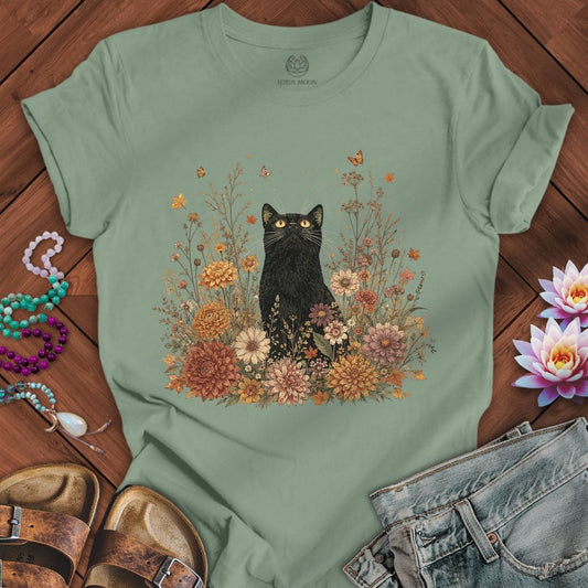 Vintage Floral Cat Tee Sage
