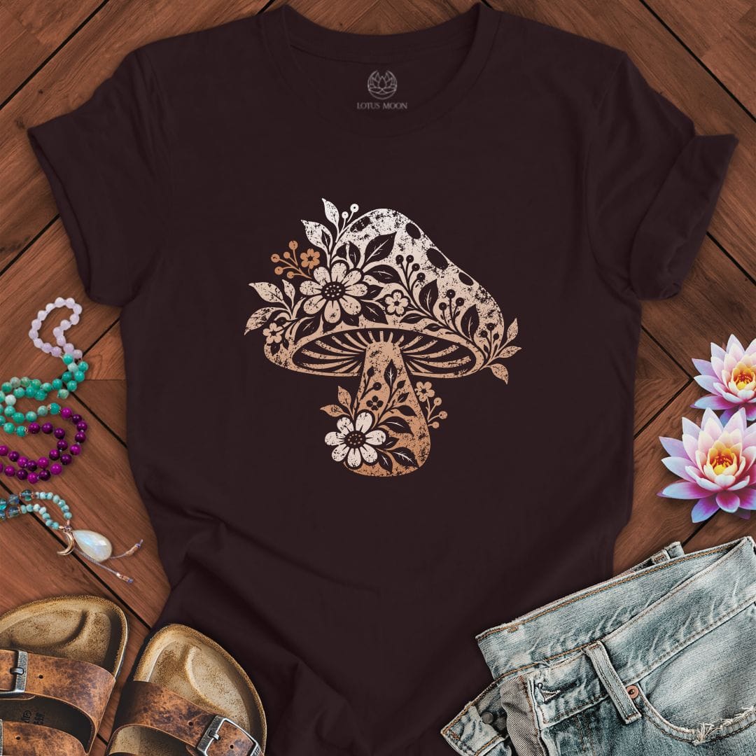 Printify T-Shirt Vintage Floral Mushroom Tee Oxblood Black / S