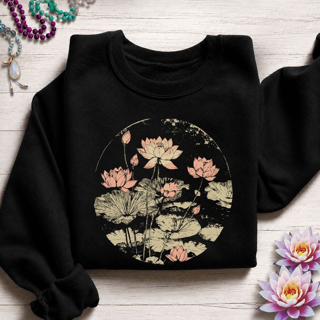 Printify Sweatshirt Vintage Lotus Pond Sweatshirt Black / S
