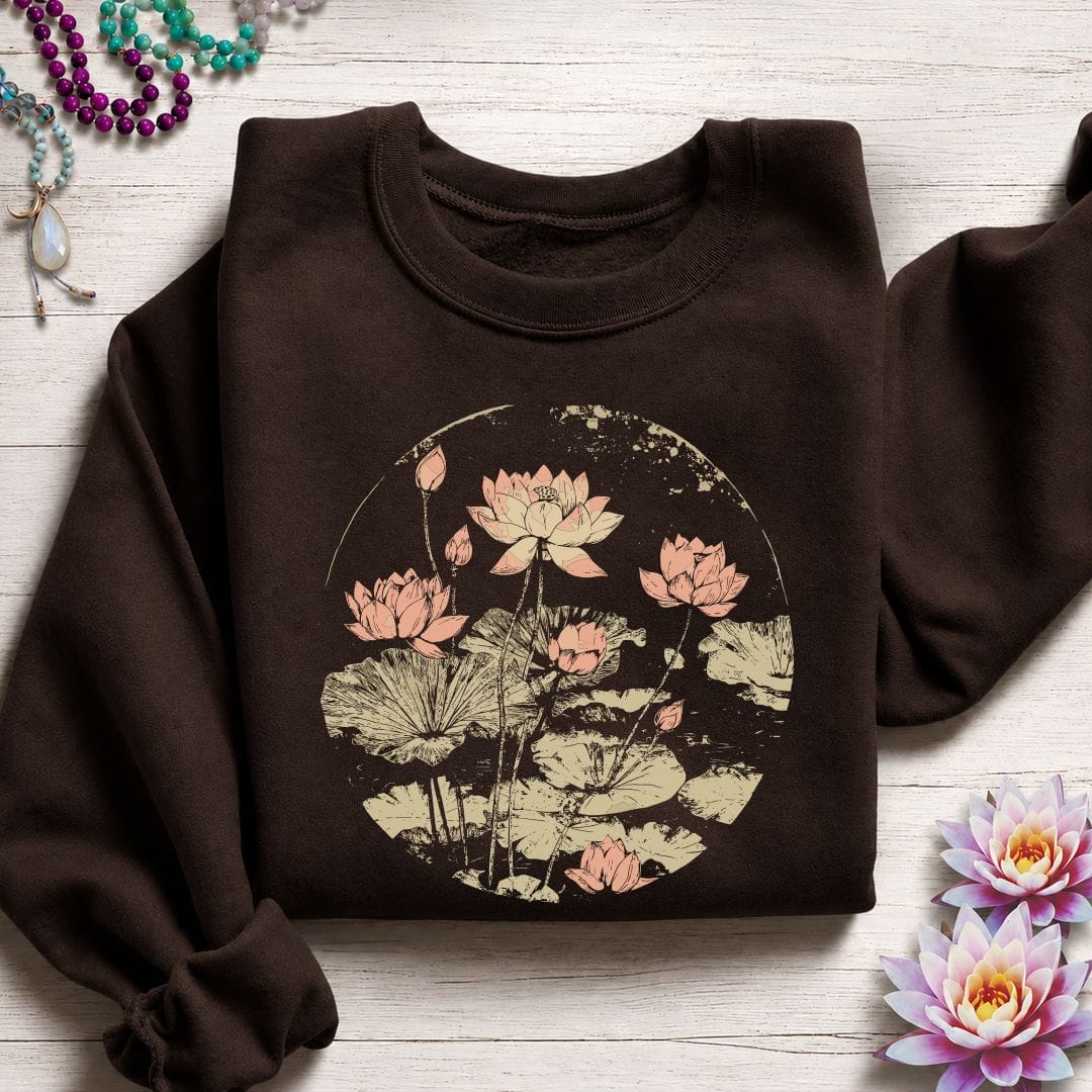 Printify Sweatshirt Vintage Lotus Pond Sweatshirt Dark Chocolate / S