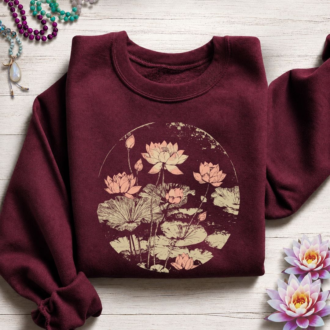 Printify Sweatshirt Vintage Lotus Pond Sweatshirt Maroon / S