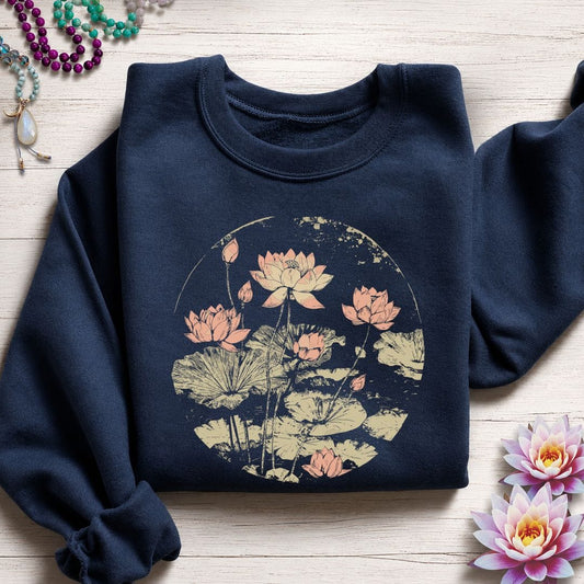 Vintage Lotus Pond Sweatshirt Navy