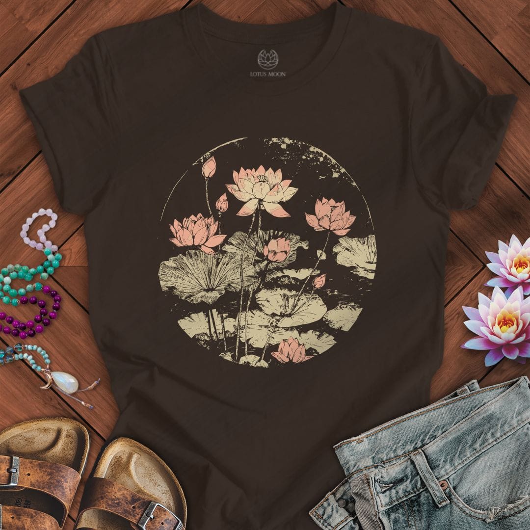 Printify T-Shirt Vintage Lotus Pond Tee Brown / S