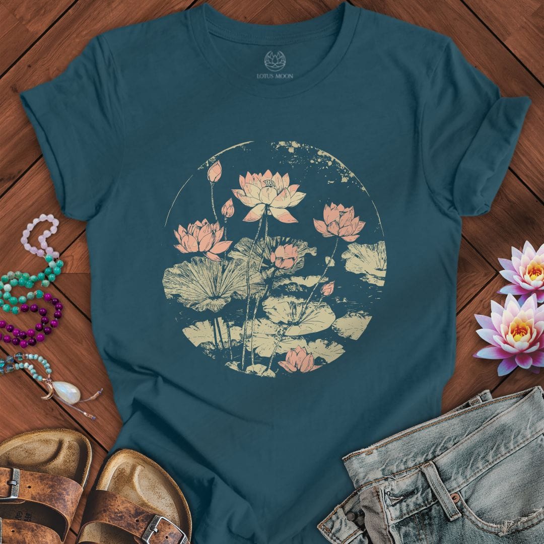 Printify T-Shirt Vintage Lotus Pond Tee Deep Teal / S