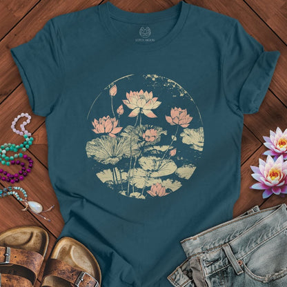 Printify T-Shirt Vintage Lotus Pond Tee Deep Teal / S